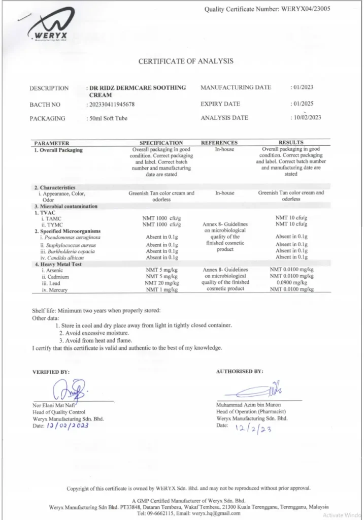 Pengesahan Ujian Makmal Bebas Heavy Metal & Bakteria
